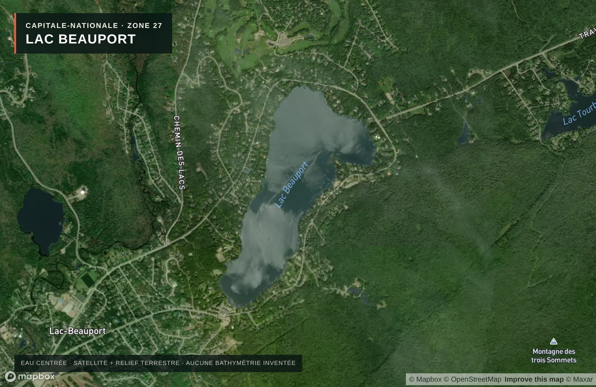 Carte satellite avec routes — Lac Beauport