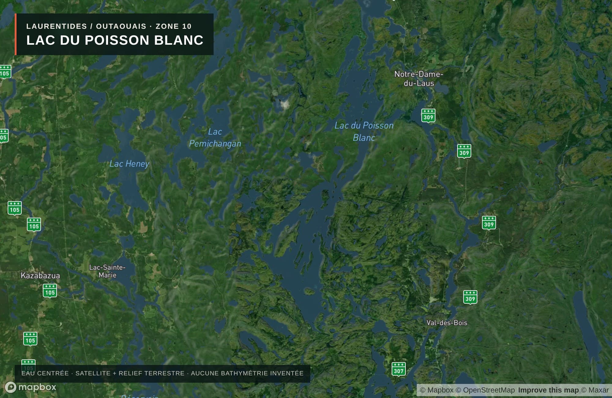 Carte satellite avec routes — Lac du Poisson Blanc