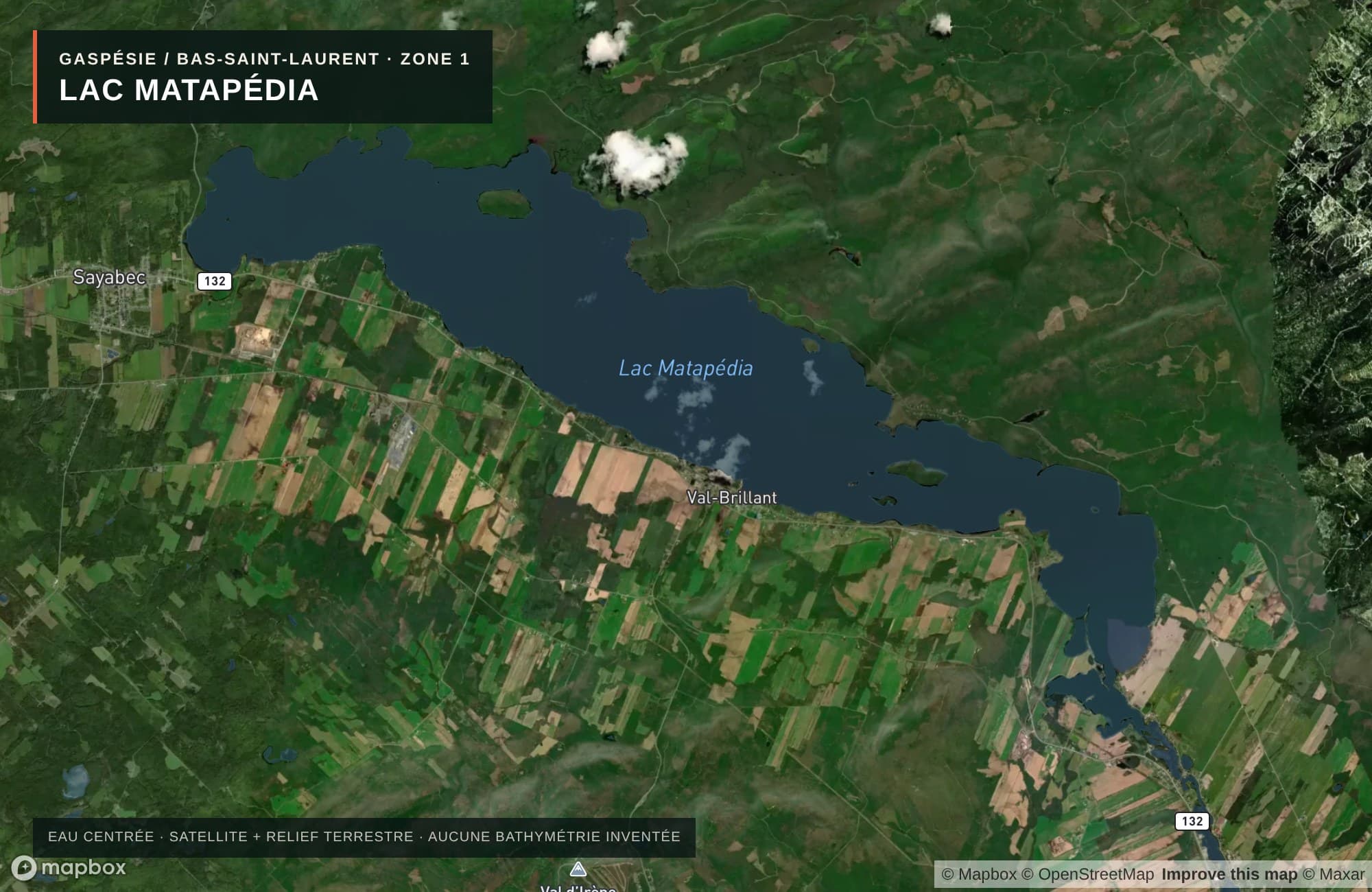 Carte satellite avec routes — Lac Matapédia