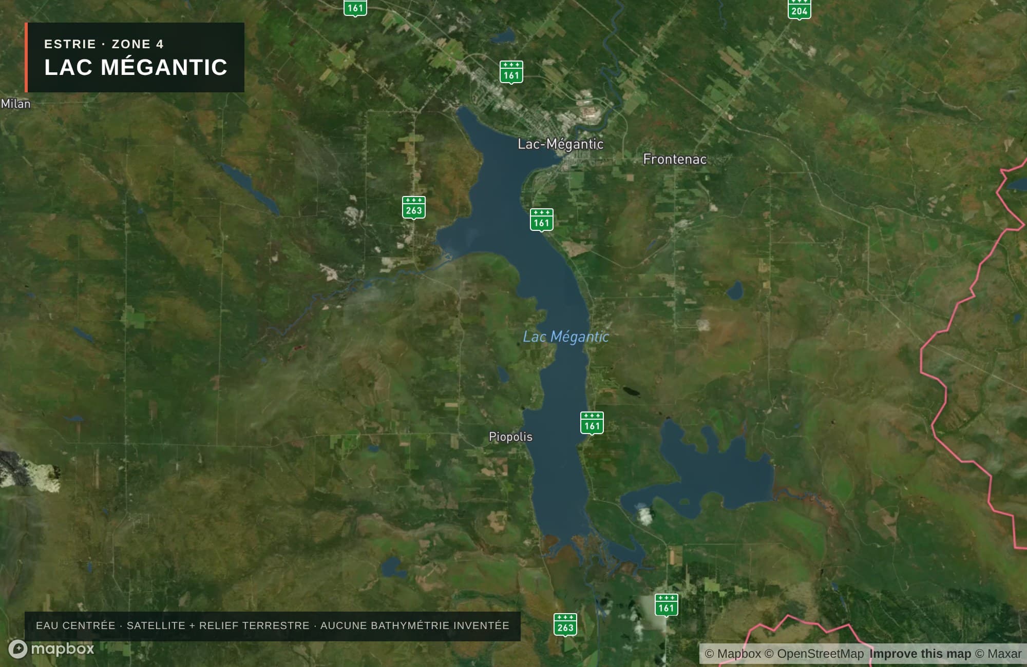 Carte satellite avec routes — Lac Mégantic