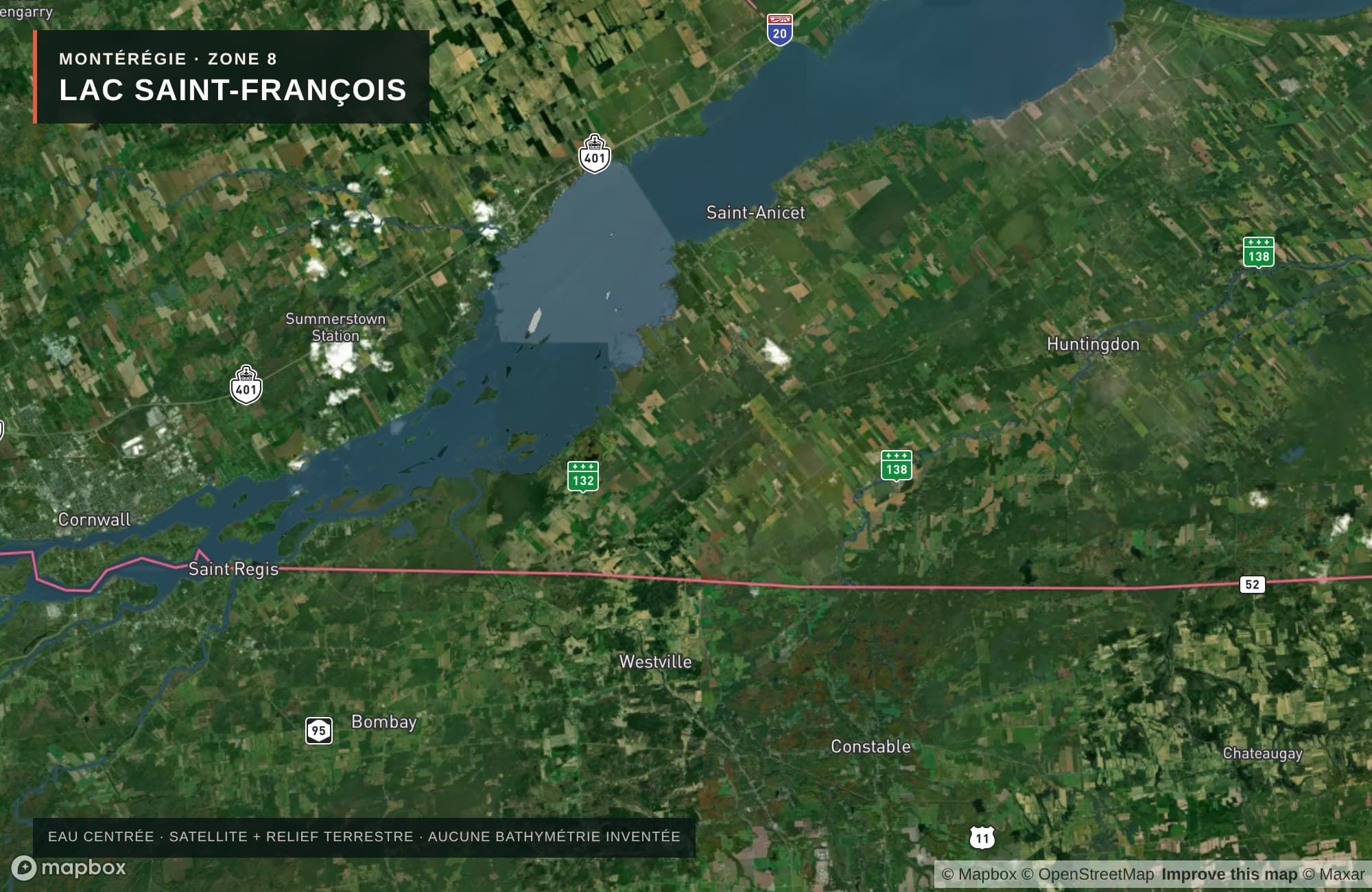 Carte satellite avec routes — Lac Saint-François