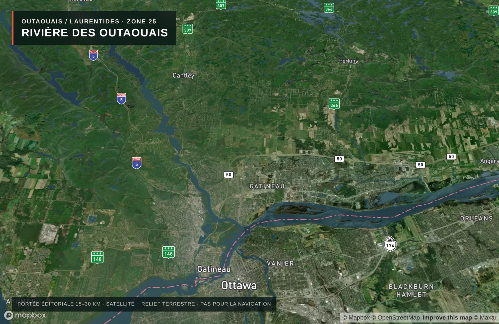 Carte satellite de Rivière des Outaouais