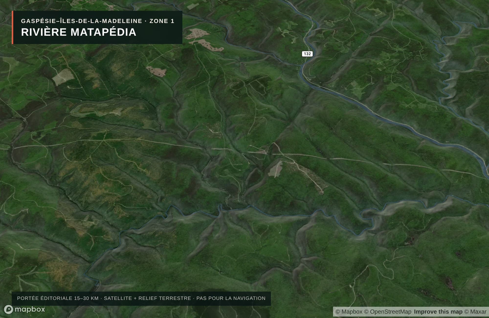 Carte satellite avec routes — Rivière Matapédia